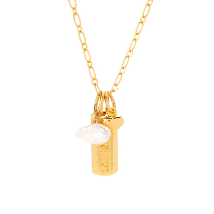 MAYAMAR 24K Gold Plated "Fearless" Bar & Cultured Pearl Necklace