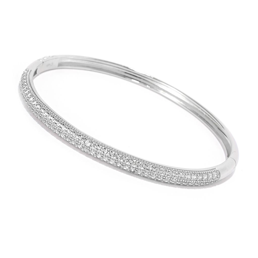 Platinum Plated Choice of Gemstone Pave Hinged Bangle Bracelet