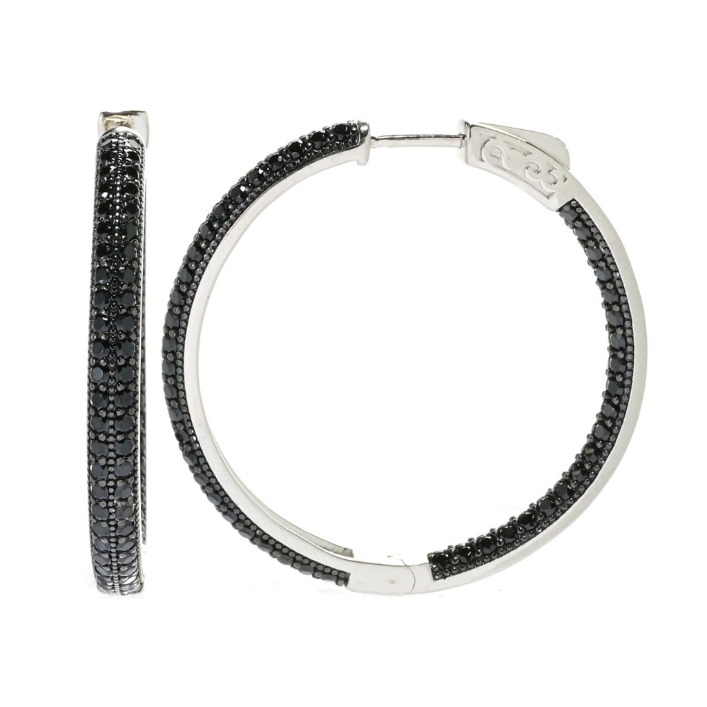 Platinum Plated Choice of Size White Zircon Pave Inside Out Hoop Earrings