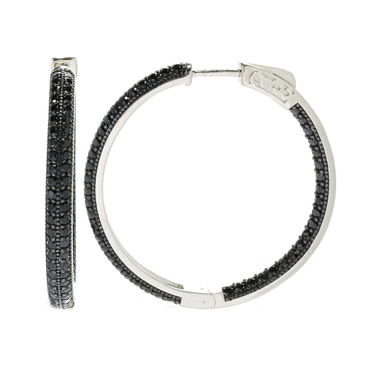 Platinum Plated Choice of Size White Zircon Pave Inside Out Hoop Earrings
