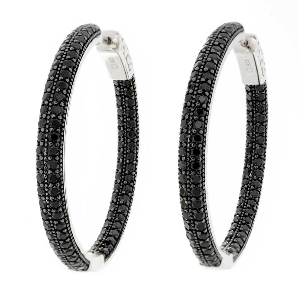 Platinum Plated Choice of Size White Zircon Pave Inside Out Hoop Earrings