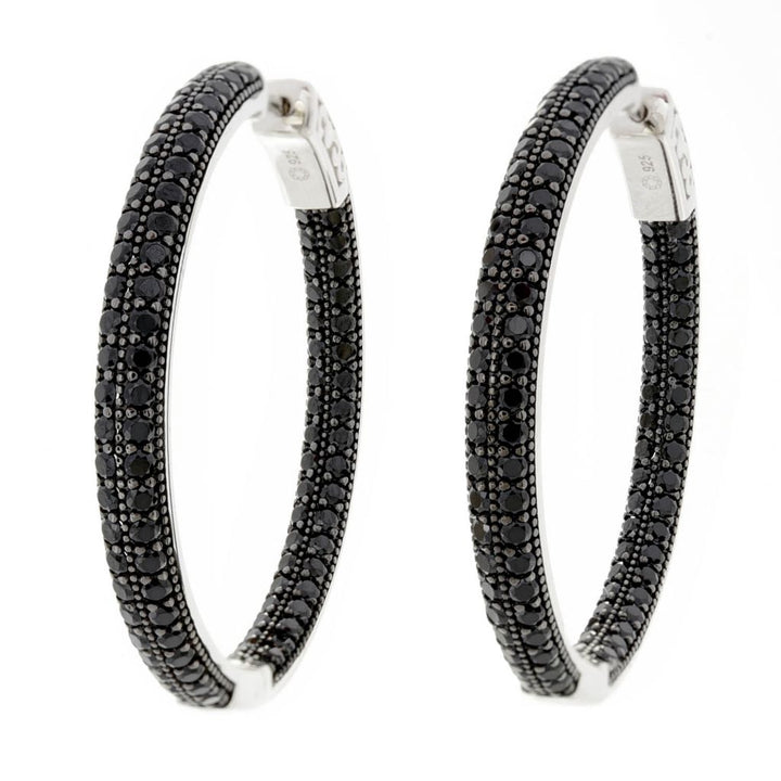 Platinum Plated Choice of Size White Zircon Pave Inside Out Hoop Earrings