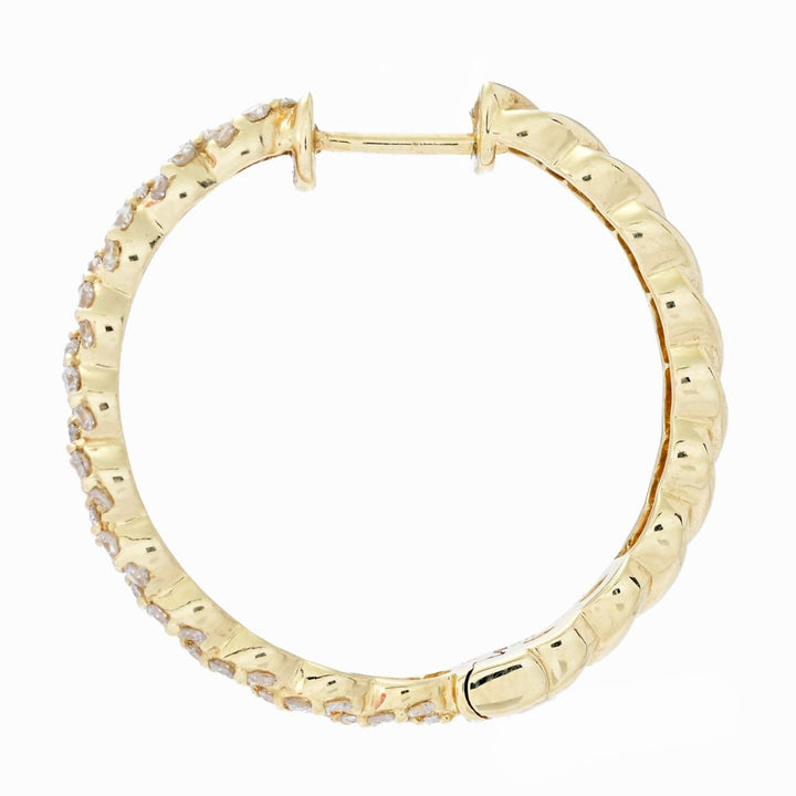Gems of Distinction 14K Gold Woven 1.07ctw Diamond Huggie Hoop Earrings