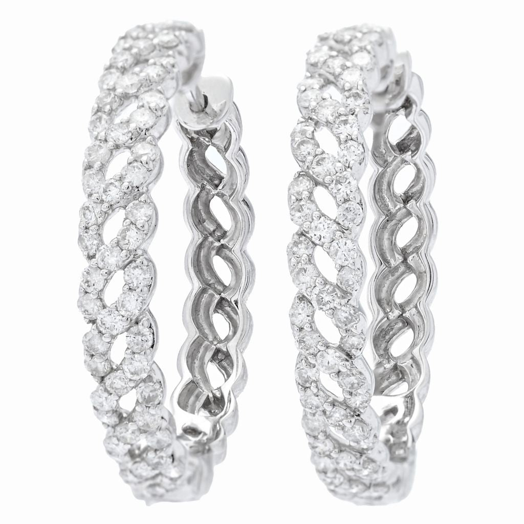 Gems of Distinction 14K Gold Woven 1.07ctw Diamond Huggie Hoop Earrings