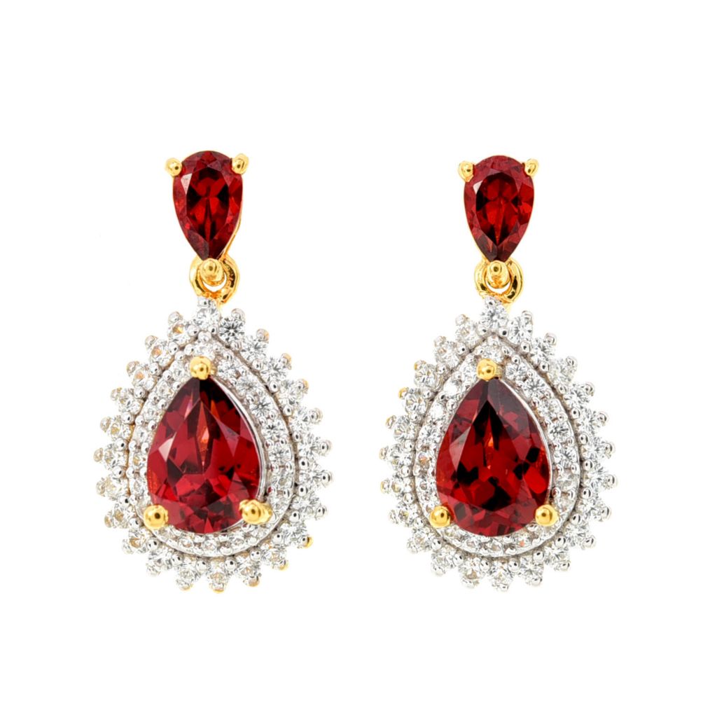 Gem Treasures 2.40ctw Mozambique Garnet & White Zircon Drop Earrings