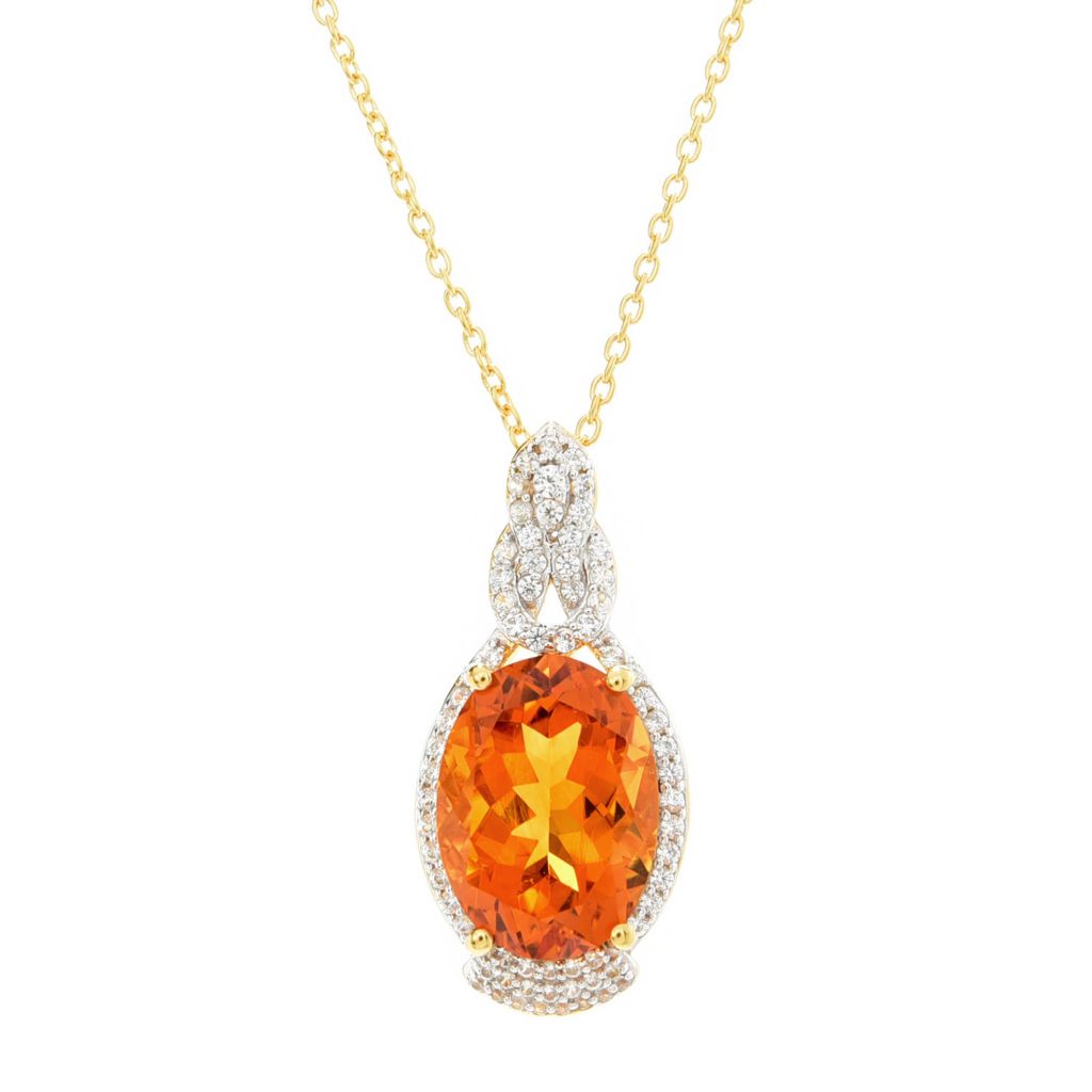 Gem Treasures 18K Vermeil 4.64ctw Citrine & White Zircon Pendant w/ Chain