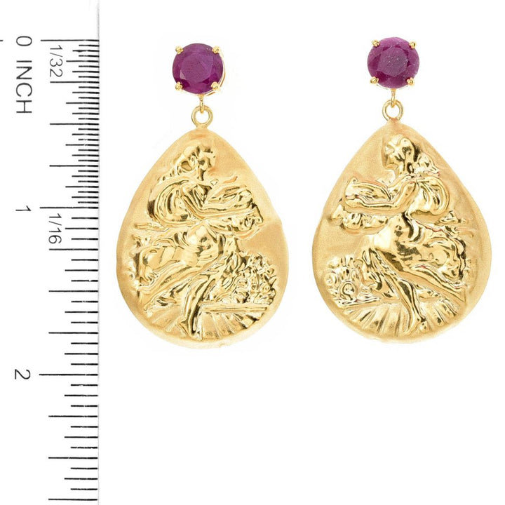 Tagliamonte 4.80ctw Ruby Dancing Lady Cameo 1" Drop Earrings