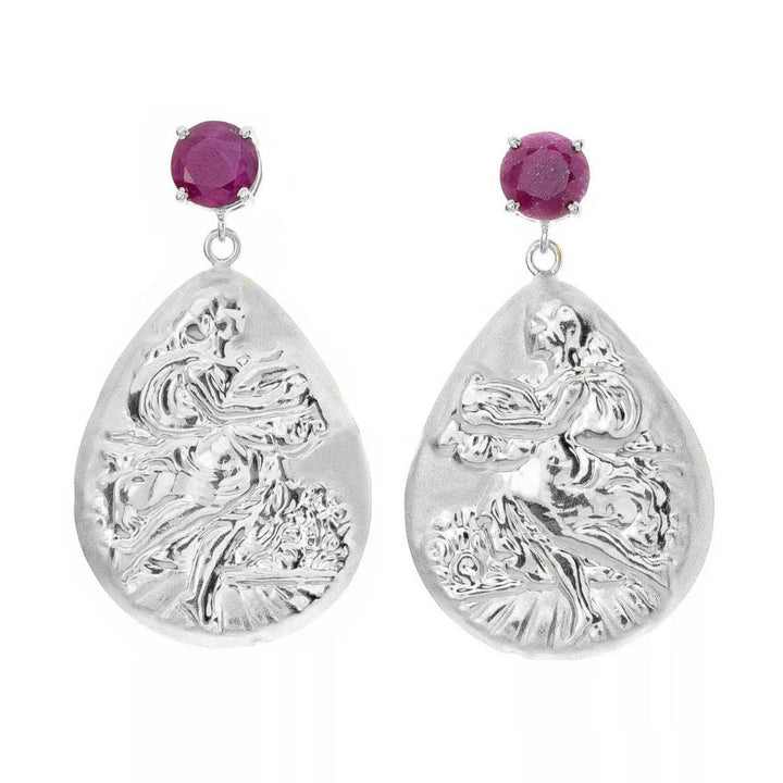 Tagliamonte 4.80ctw Ruby Dancing Lady Cameo 1" Drop Earrings