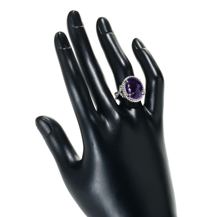 Sterling Silver Choice of 16x12mm Checkerboard Cut Gemstone & White Topaz Ring