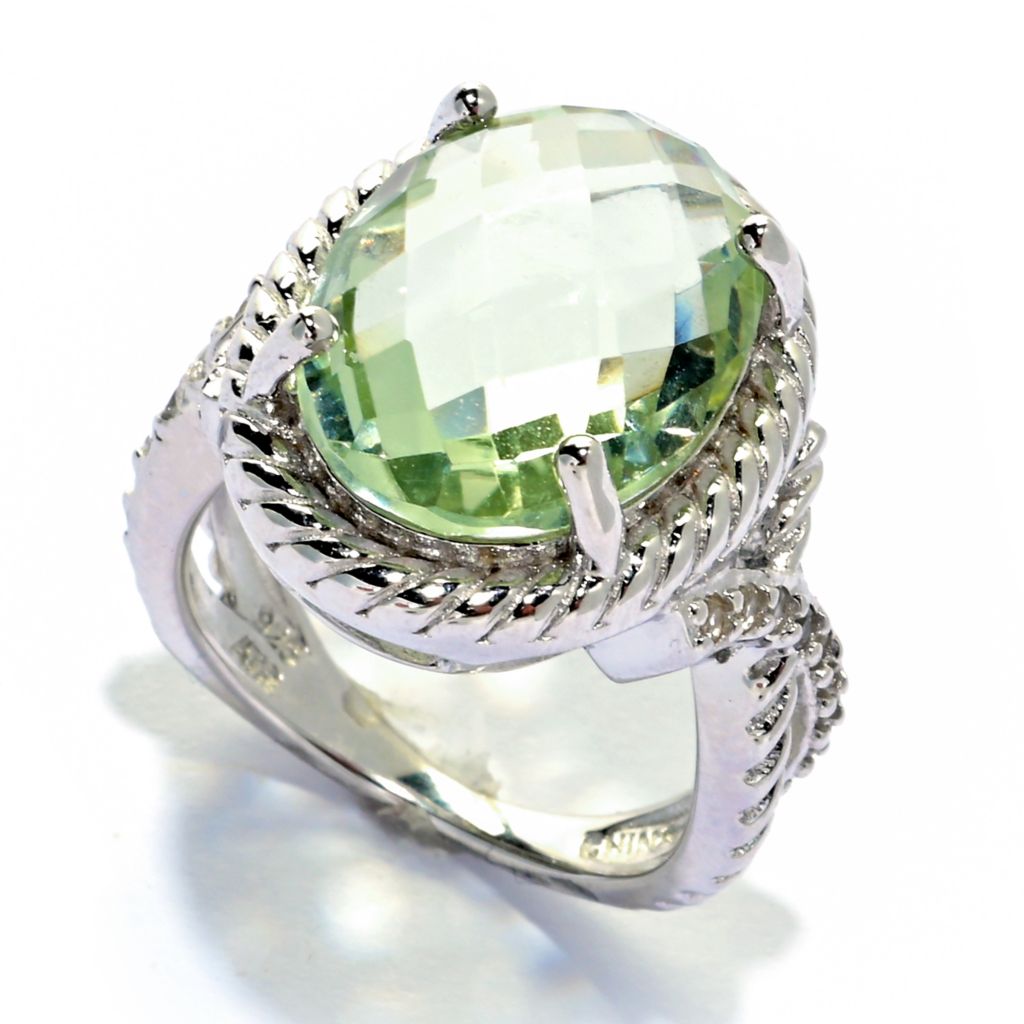Sterling Silver Choice of 16x12mm Checkerboard Cut Gemstone & White Topaz Ring