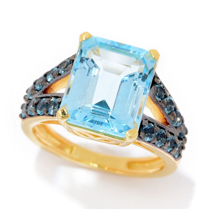 18K Gold Plated Choice of 11x9mm Octagon Gemstone Split Shank Ring