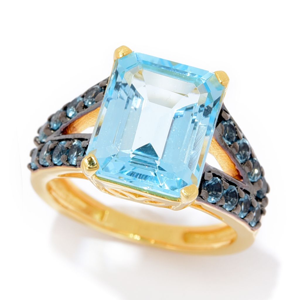 18K Gold Plated Choice of 11x9mm Octagon Gemstone Split Shank Ring