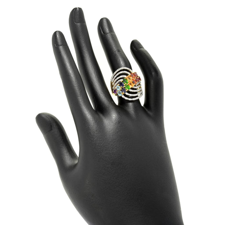 Gem Treasures 2.98ctw Multi Gem & White Zircon Multi Row Wave Ring
