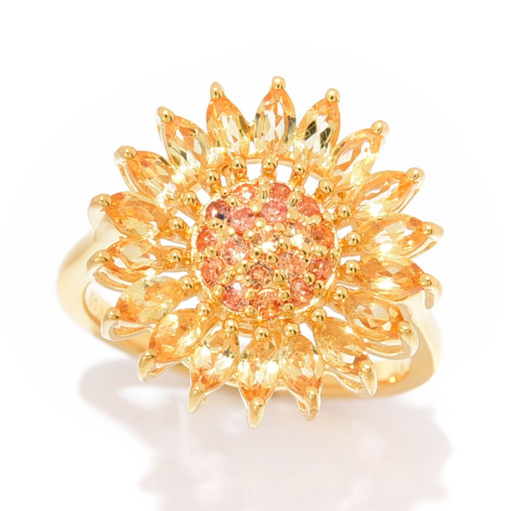 Gem Treasures 18K Vermeil 1.80ctw Citrine & Orange Sapphire Sunflower Ring