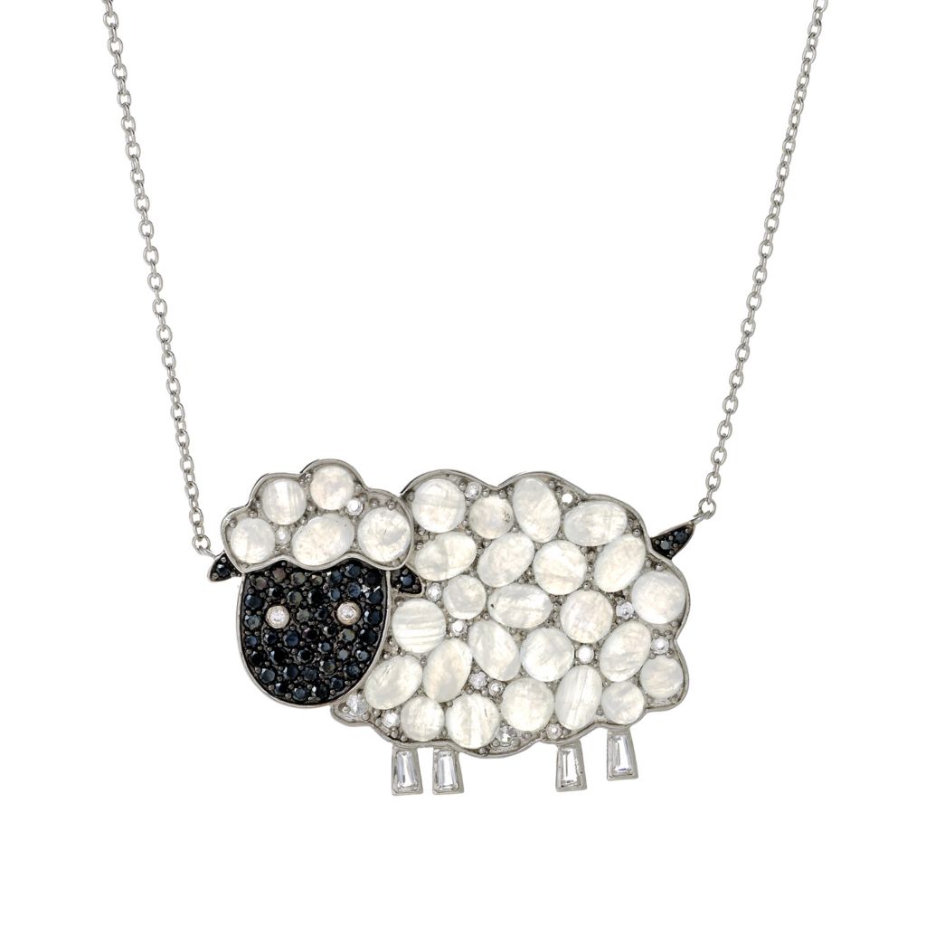 Rainbow Moonstone & Multi Gemstone Sheep Pendant w/ 18"+2" Chain