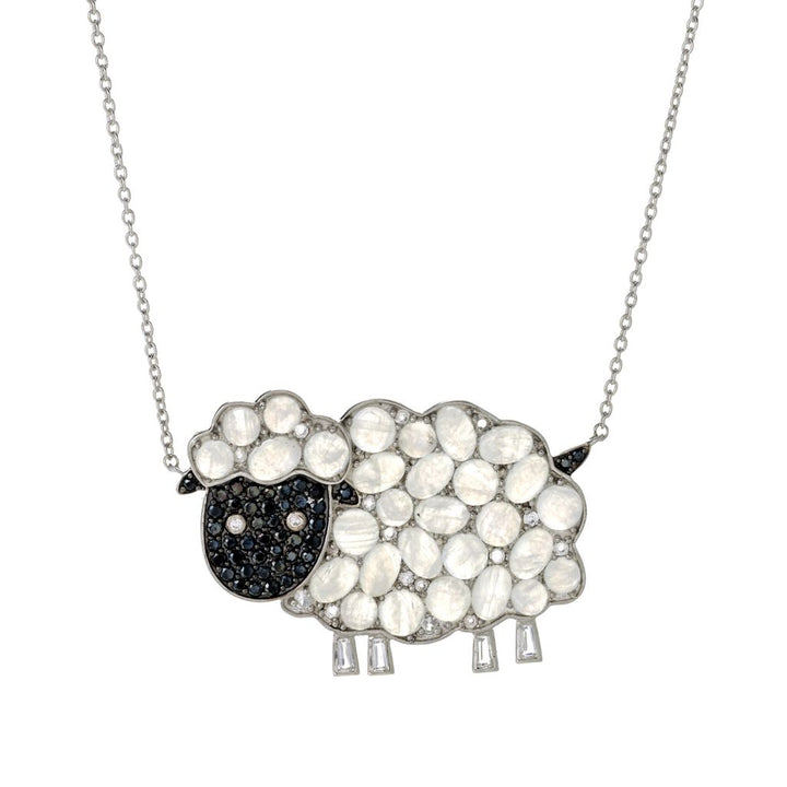 Rainbow Moonstone & Multi Gemstone Sheep Pendant w/ 18"+2" Chain
