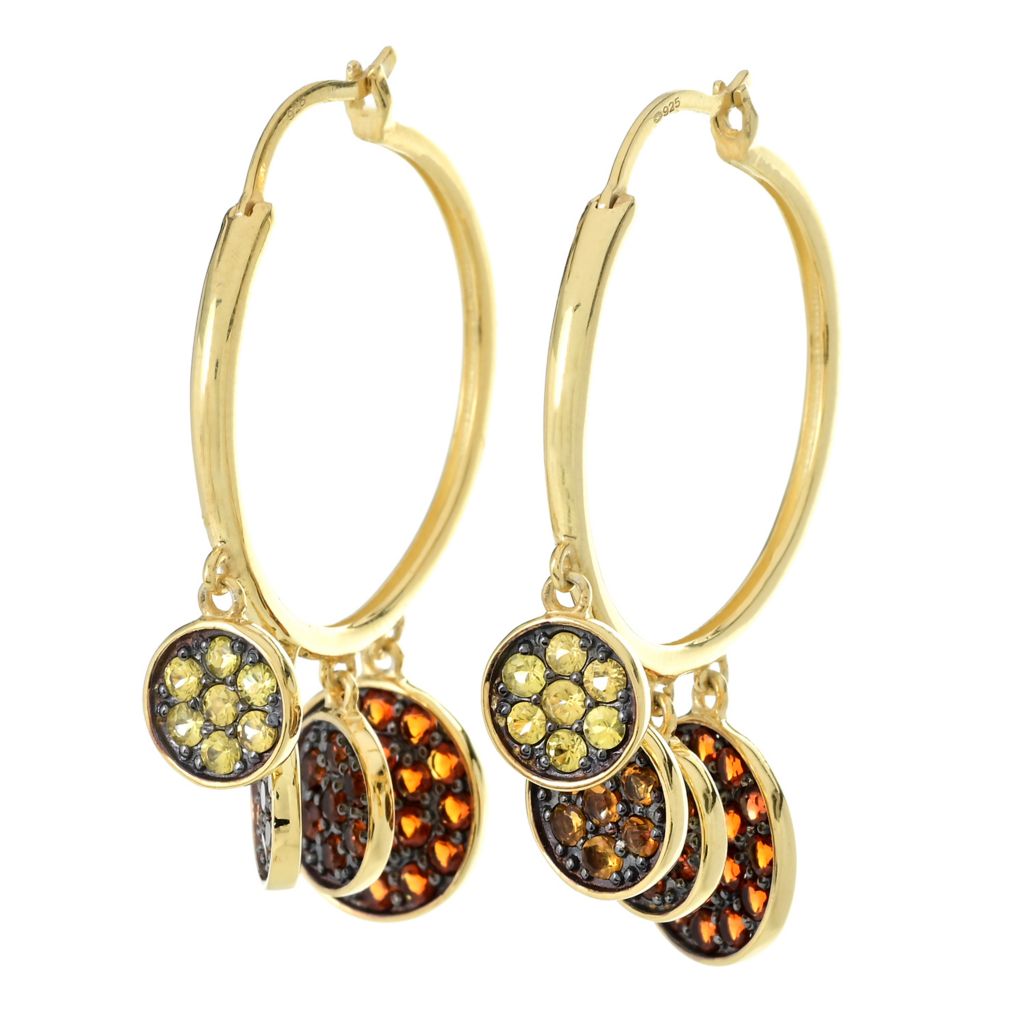 Multi Gemstone Pave Charm Disc Hoop Earrings
