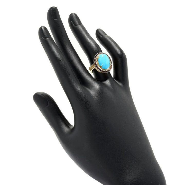 America's Gemstone 14x10mm Sleeping Beauty Turquoise & Fancy Diamond Ring