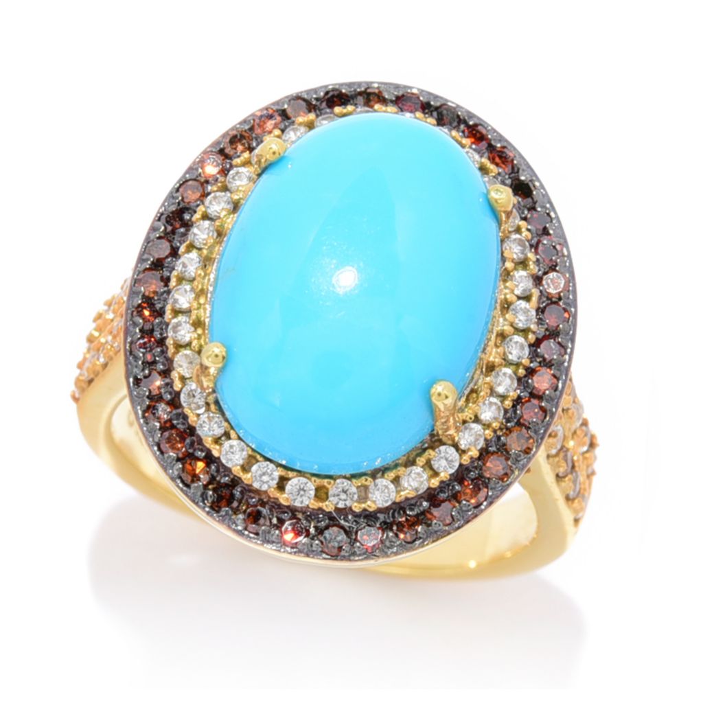 America's Gemstone 14x10mm Sleeping Beauty Turquoise & Fancy Diamond Ring