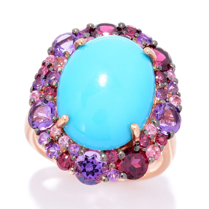 Gem Treasures 16x12mm Sleeping Beauty Turquoise & Choice of Gem Ring