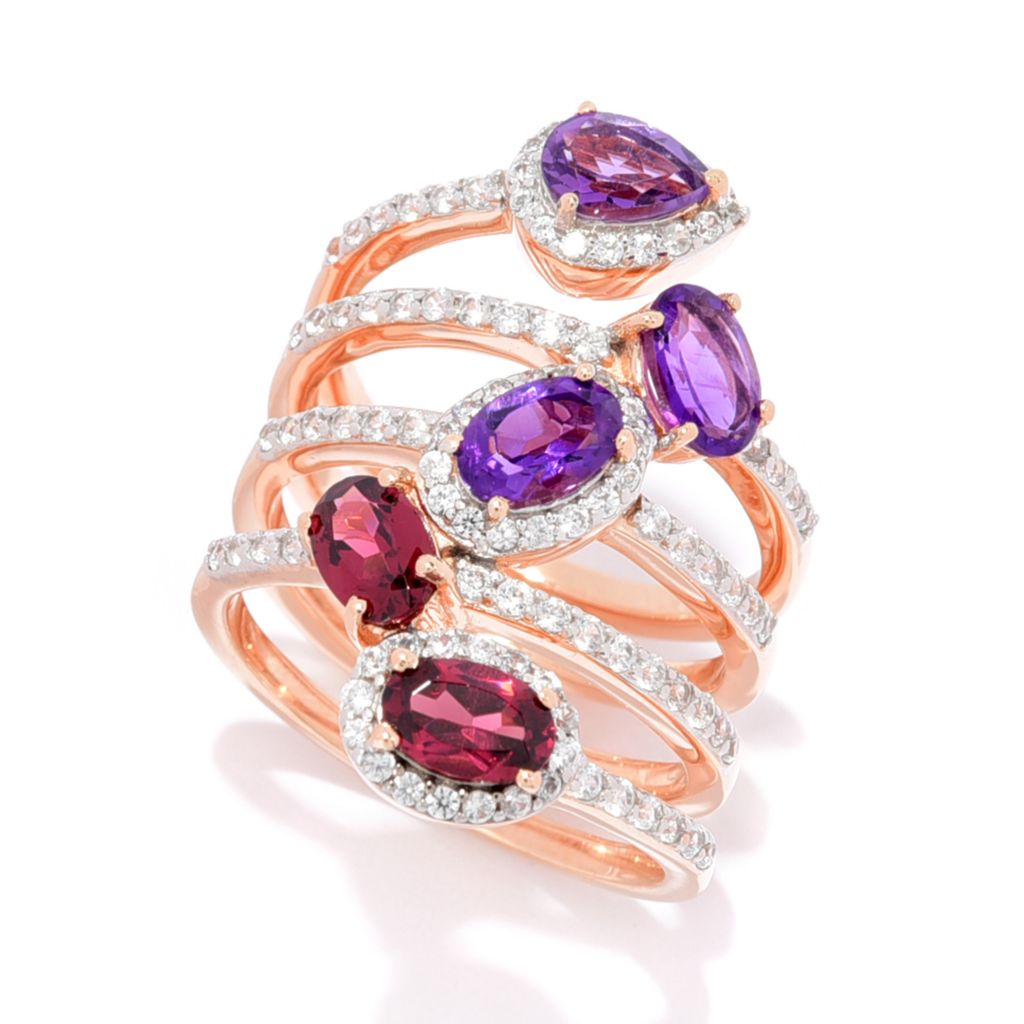 Gem Treasures Choice of Ombre Gem & White Zircon Linear Wrap Ring