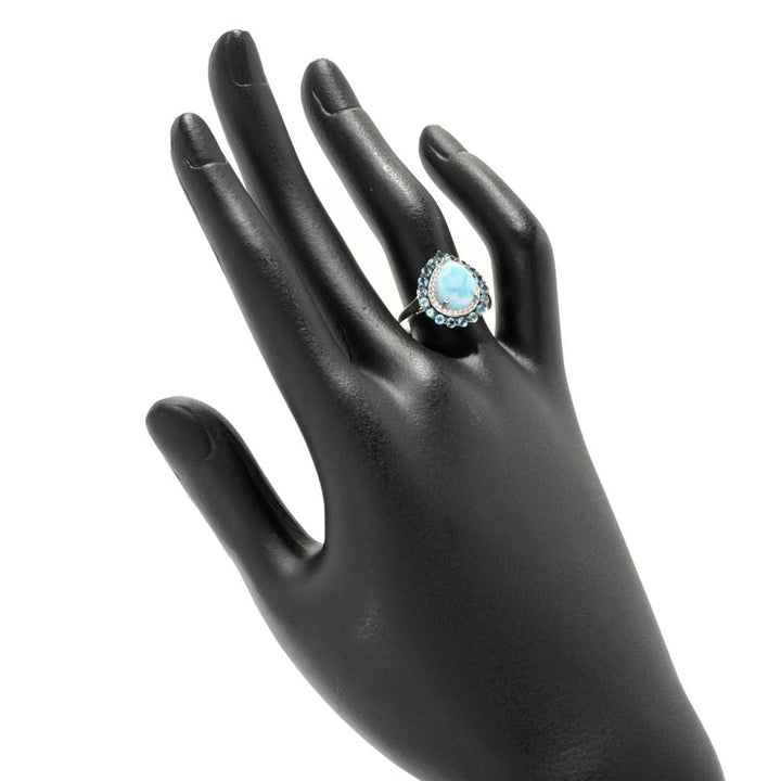 Gem Treasures Choice of Shape Larimar & Gemstone Double Halo Ring