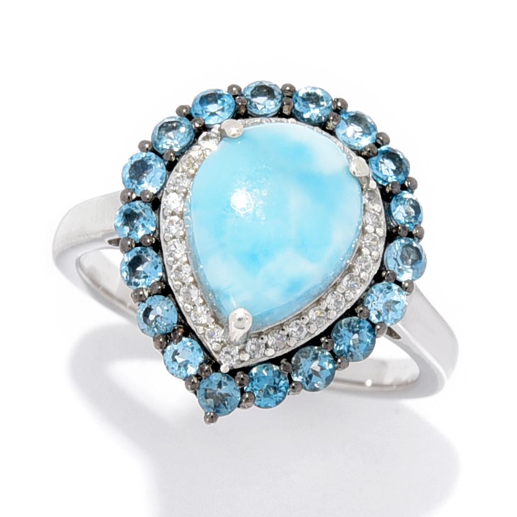 Gem Treasures Choice of Shape Larimar & Gemstone Double Halo Ring