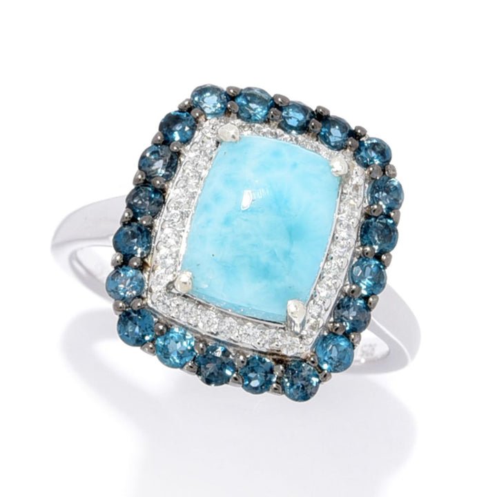 Gem Treasures Choice of Shape Larimar & Gemstone Double Halo Ring
