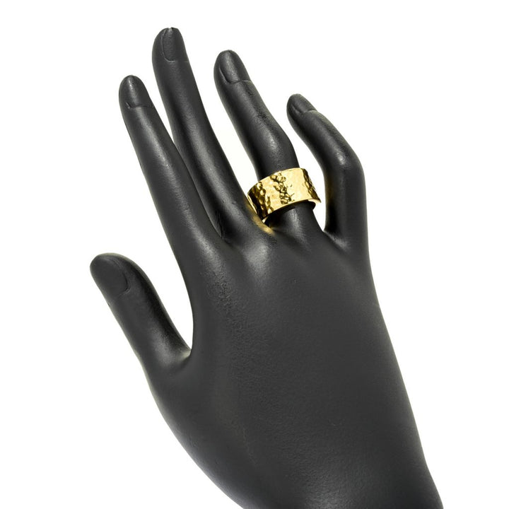 MAYAMAR 24K Gold Plated Hammered Wide Band Ring