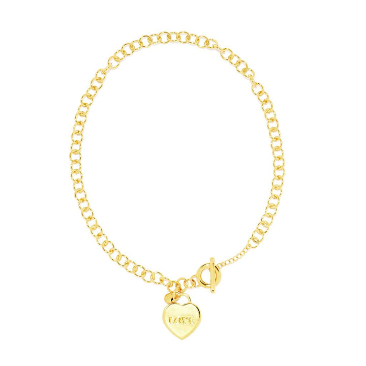 MAYAMAR 24K Gold Plated Heart Charm Rolo 18"+1" Toggle Necklace