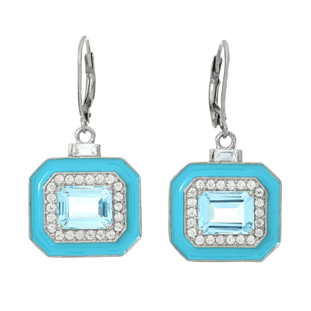 Platinum Plated 7.01ctw Sky Blue Topaz & White Zircon Drop Earrings