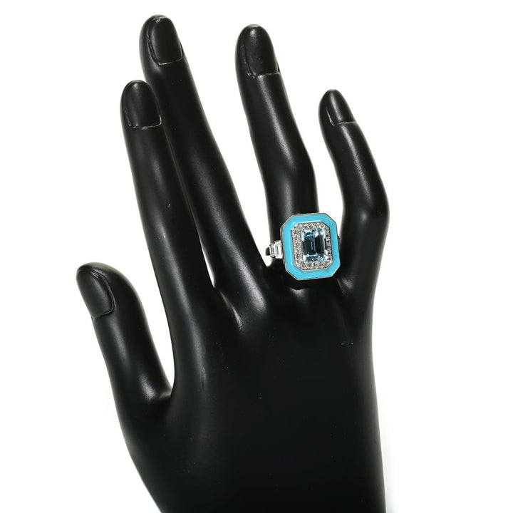 Platinum Plated 3.74ctw Sky Blue Topaz & White Zircon Ring