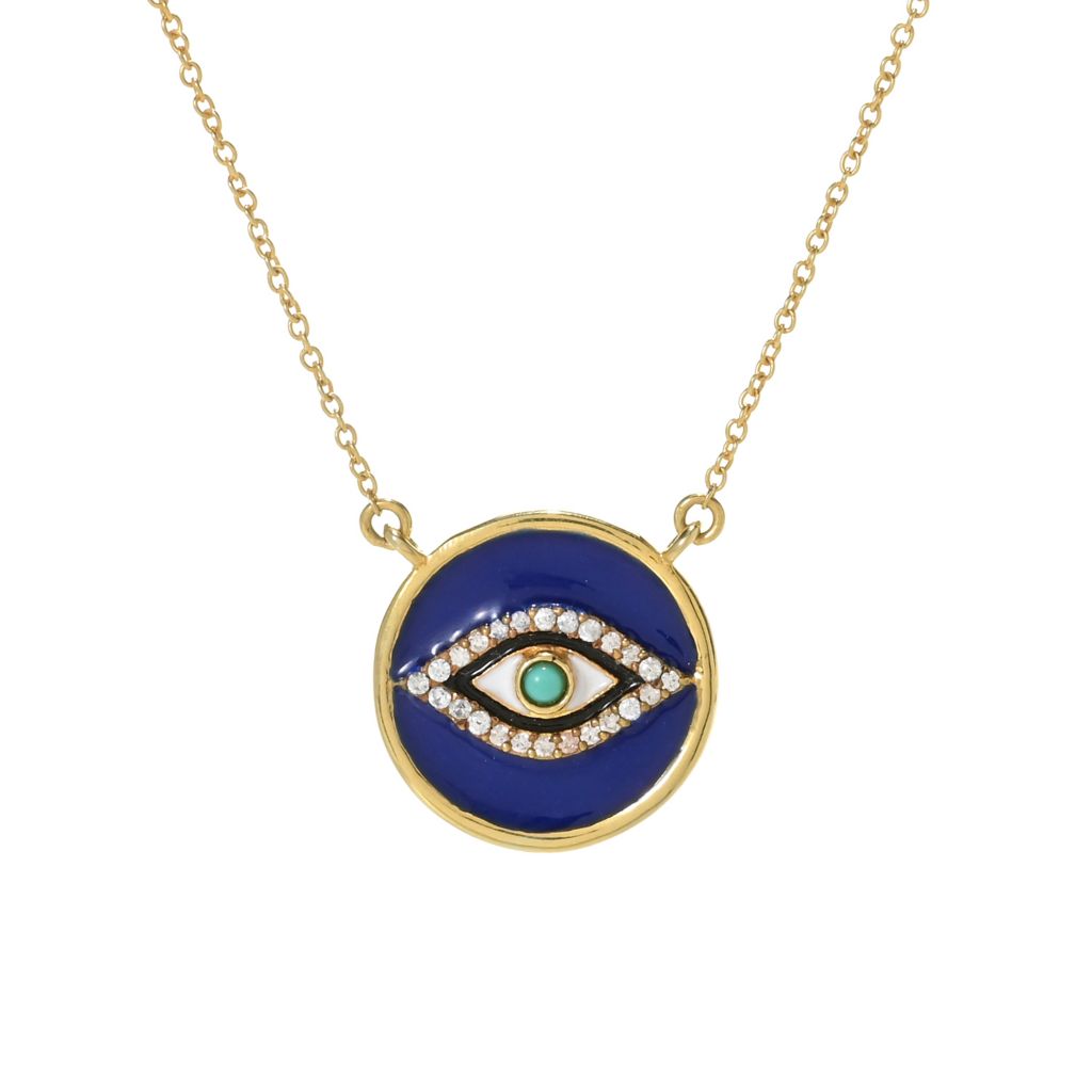 18K Gold Plated Enamel Evil Eye, Campitos Turquoise & Zircon Necklace