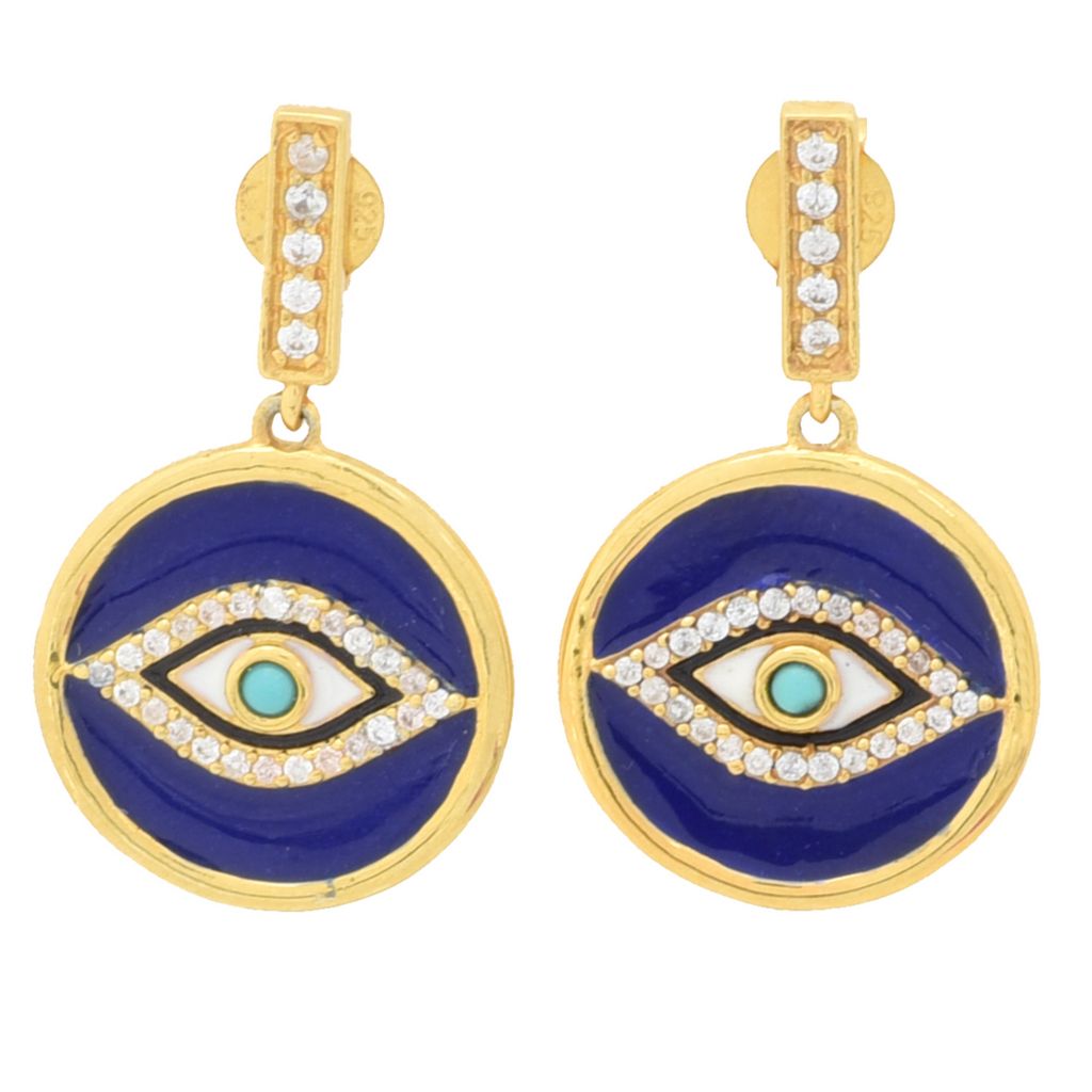 Choice of Plating Enamel, Campitos Turquoise & White Zircon Evil Eye Earrings