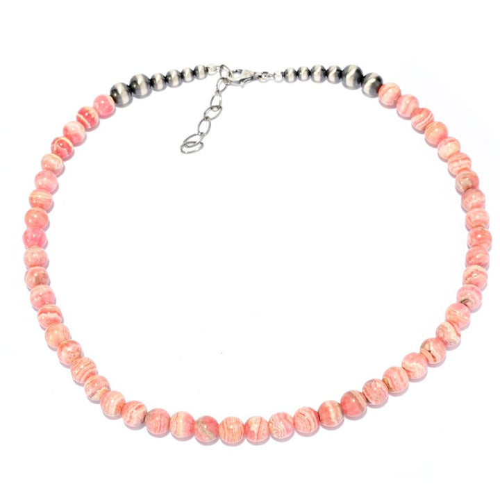Southwest Elements Sterling Silver 8mm Rhodochrosite Bead Necklace