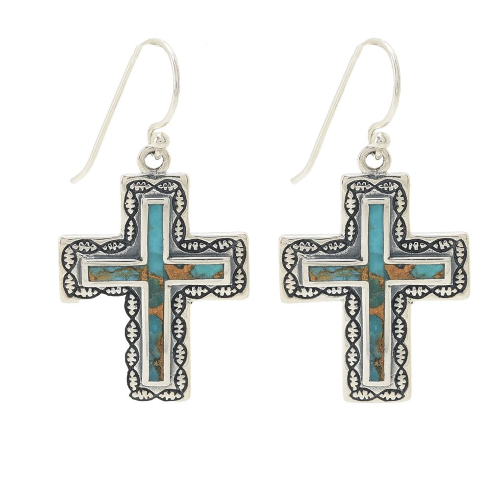 Southwest Elements Choice of Mohave Turquoise Cross Dangle Earrings