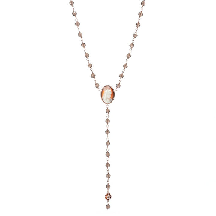 Cameo Italiano 18K Gold Plated "Sacred" Cameo & Smoky Quartz Rosary Necklace