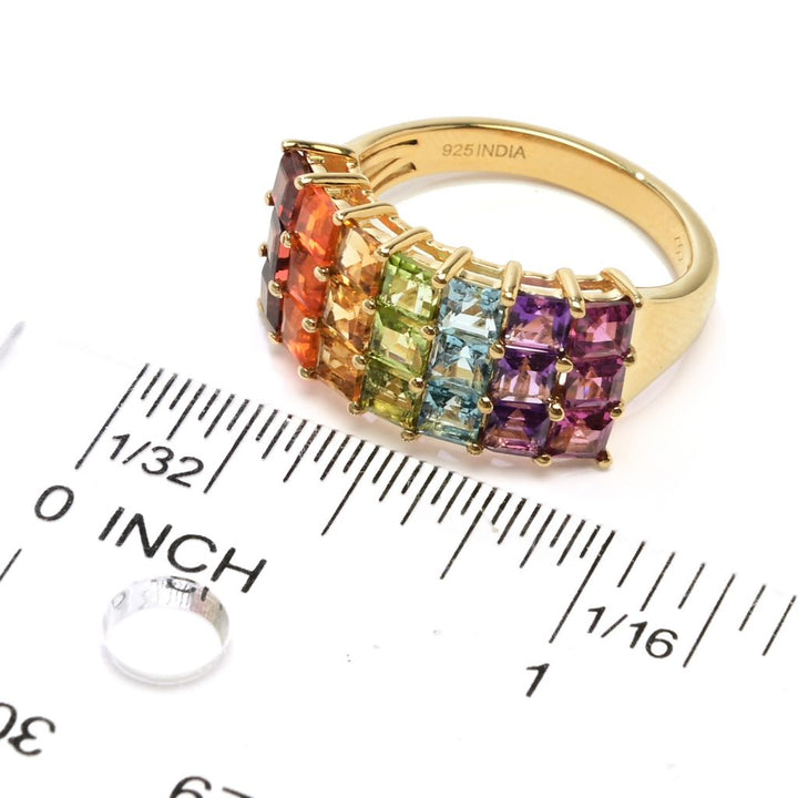 Gem Treasures 3.63ctw Ombre Rainbow Multi Gem Triple Row Ring