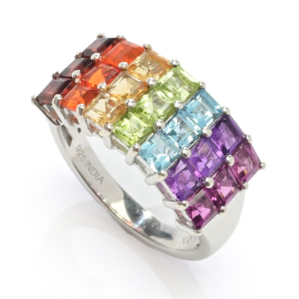 Gem Treasures 3.63ctw Ombre Rainbow Multi Gem Triple Row Ring