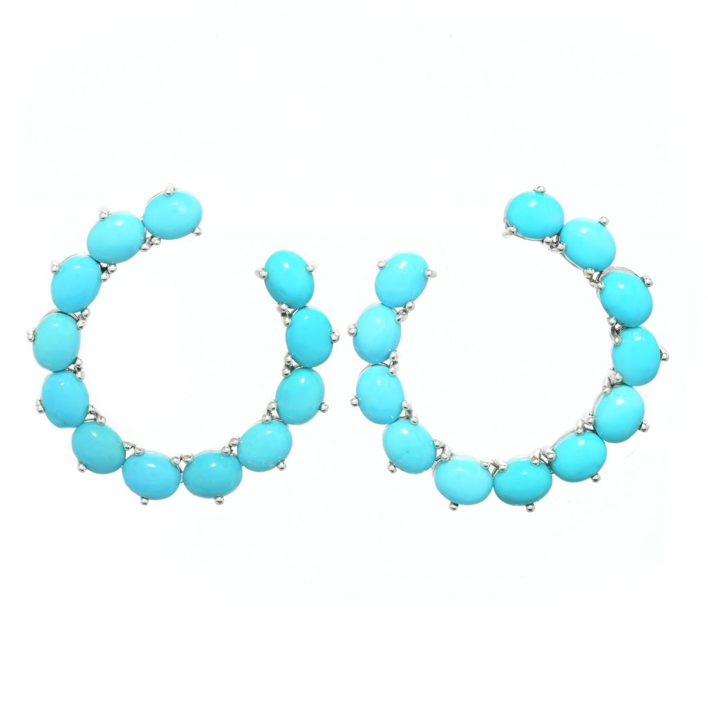 Gem Treasures Oval Sleeping Beauty Turquoise Hoop Earrings