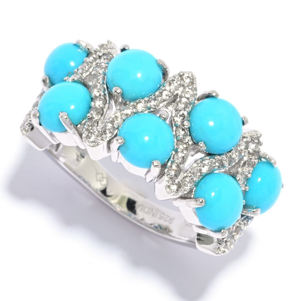 Gem Treasures Sterling Silver Sleeping Beauty Turquoise & Zircon Ring