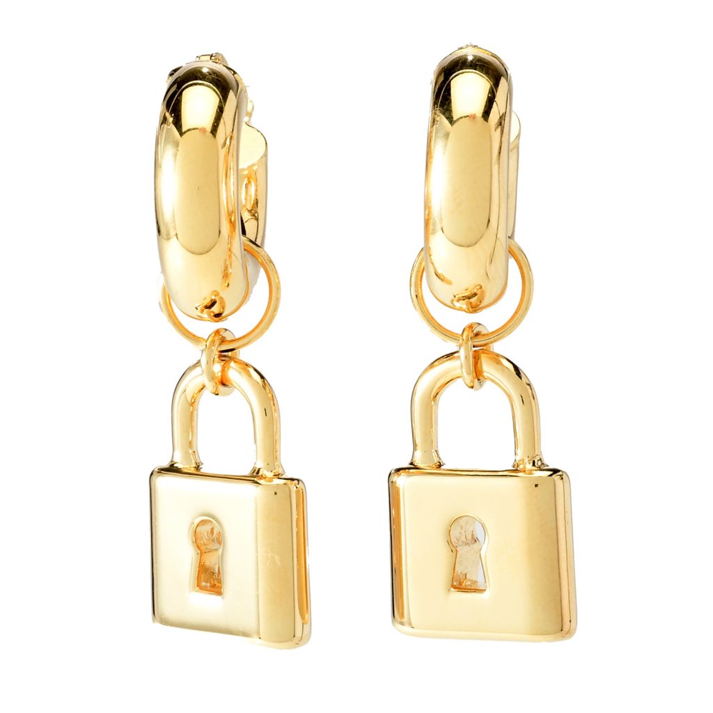 Toscana Italiana 18K Gold Plated Polished Choice of Charm Hoop Earrings