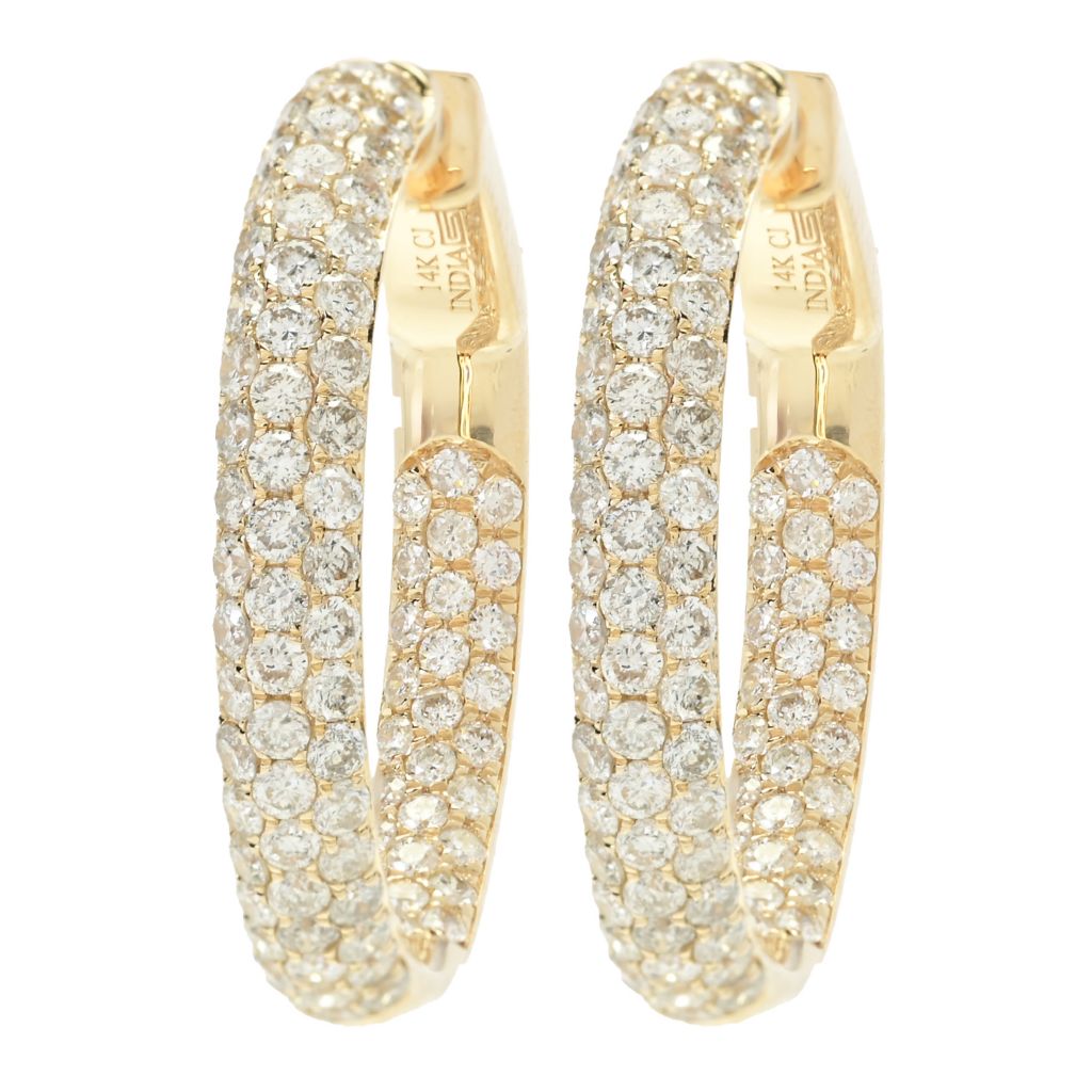 Gems of Distinction 14K Gold 1.90ctw Diamond Pave Hoop Earrings