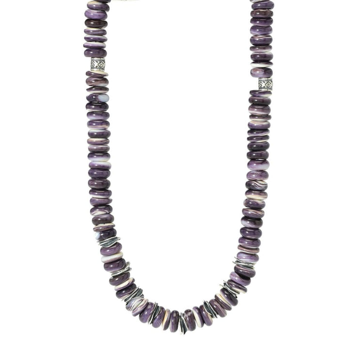 Southwest Elements Sterling Silver Wampum Shell Rondelle Bead Necklace