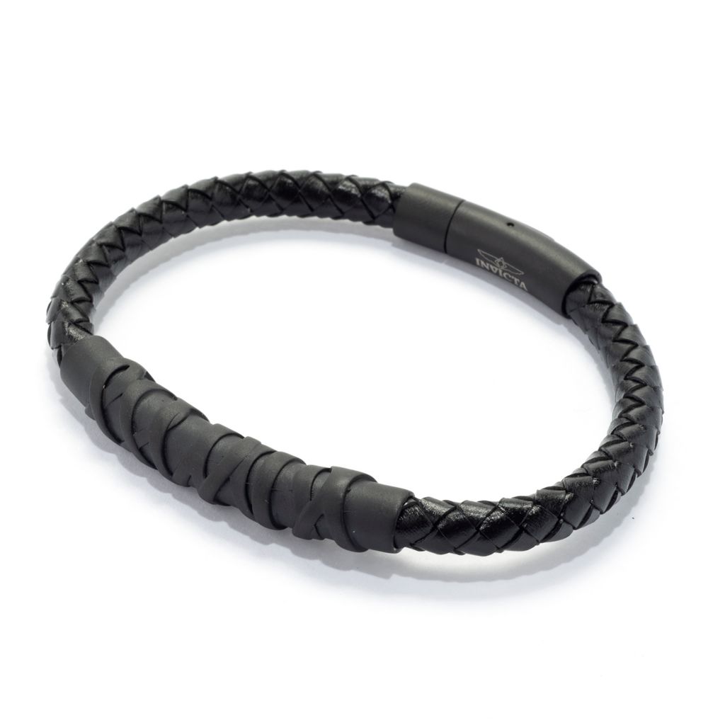 Invicta Jewelry Stainless Steel & Braided Leather Bracelet