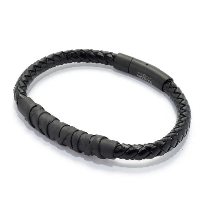 Invicta Jewelry Stainless Steel & Braided Leather Bracelet