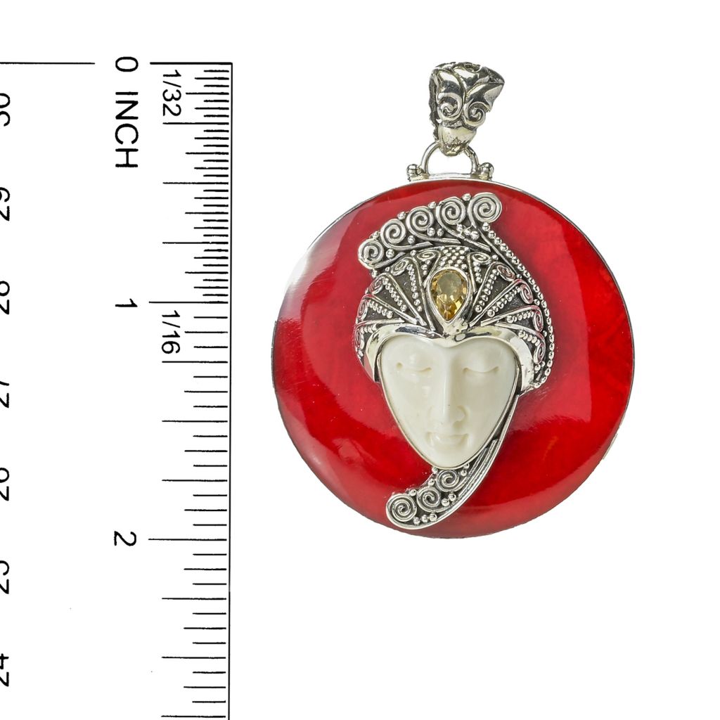 Artisan Silver by Samuel B. Choice of Gem & Carved Bone Buddha Pendant