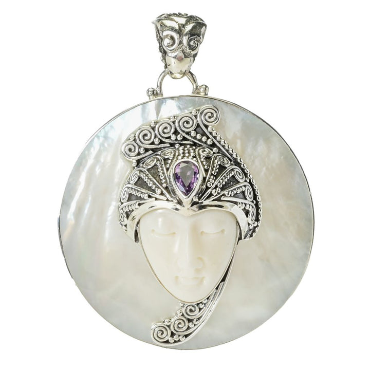 Artisan Silver by Samuel B. Choice of Gem & Carved Bone Buddha Pendant