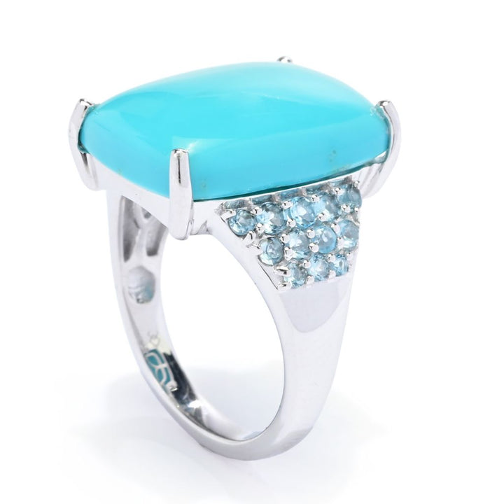 Gem Treasures 18x13mm Sleeping Beauty Turquoise & Swiss Blue Topaz Ring