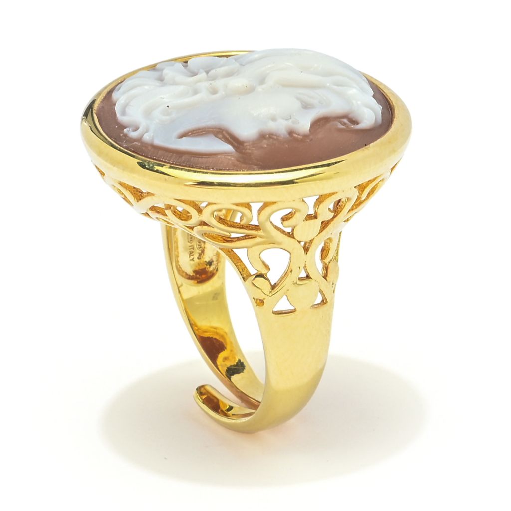 Cameo Italiano 18K Gold Plated "Madame Deco" Shell Cameo Portrait Ring